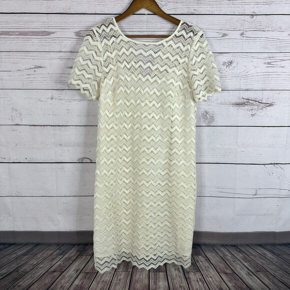 Loft Dress Womens Medium Ivory Lace Knit Layered Costal Lined Breathable Beach - Picture 1 of 11